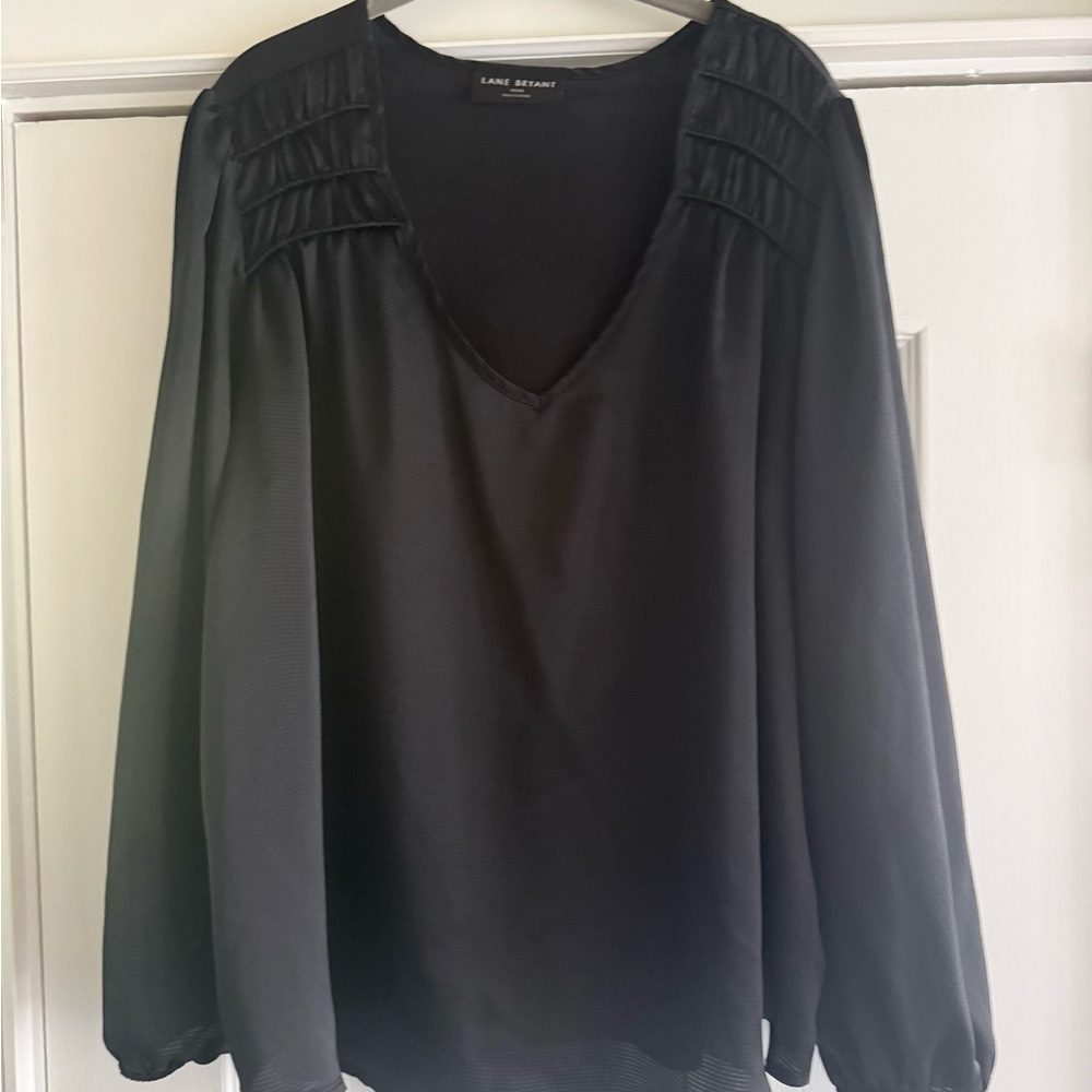 Lane Bryant Black V-Neck Pleated Shoulder Blouse